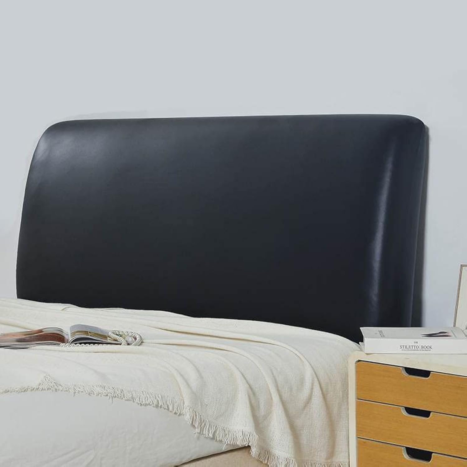 Bestenrose Bed Headboard Cover Waterproof Pu leather All-inclusive Elastic Headboard Protection Cover for King Double full Headboard Protector (Black, 200cm / for 190-210cm headboard)