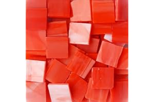 OAKBUD 130pcs/200g Pack of Mosaic Tile Supplies for DIY Crafts, Plates, Picture Frames, Flowerpots, Handmade Jewelry - 1.5x1.5 cm Square Glass Decorative Tiles (Red Orange)
