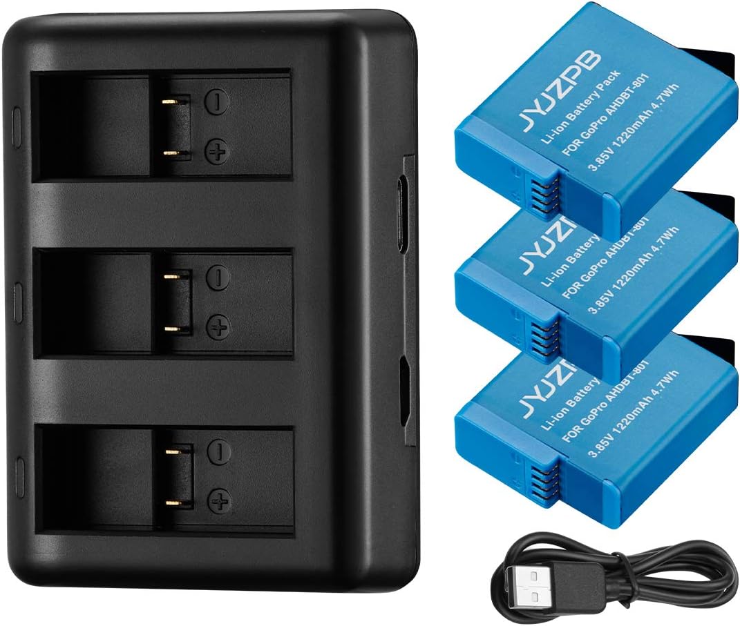 JYJZPB Hero 8/7/6 Replacement Batteries(3 Packs) and 3-Channel Battery Charger Compatible with GoPro Hero 8 Black, GoPro Hero 7 Black, and GoPro Hero 6 Black (Fully Compatible with Original) : Home Audio & Theater