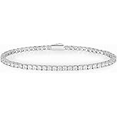Gemsme 3/4/5mm Tennis Bracelet, 18k White Gold Plated 3MM/4MM/5MM Iced Out Round Cubic Zirconia Tennis Bracelet for Women Men 6.5/7/7.5 Inches
