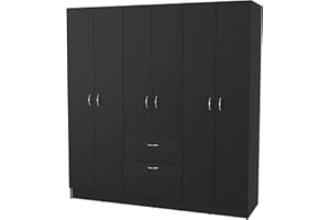 FM FURNITURE Guajira Six Door Armoire, Three Cabinets, Hidden Drawer Shoes,Black/White for Bedroom