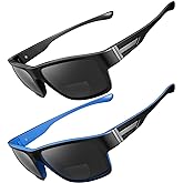 SKYOAK 2 PACK Upgraded Unbreakable Bifocal Reading Sunglasses Men TR90 Frame Wrap Around Design Glasses UV400 Protection Outdoor Sun Reader Sports/Driving (Black & Blue +2.5)