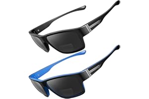 SKYOAK 2 PACK Upgraded Unbreakable Bifocal Reading Sunglasses Men TR90 Frame Wrap Around Design Glasses UV400 Protection Outdoor Sun Reader Sports/Driving (Black & Blue +2.0)