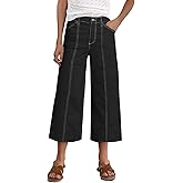 Flamingals Mid Waisted Straight Wide Leg Pants for Women Cropped Business Casual Pants