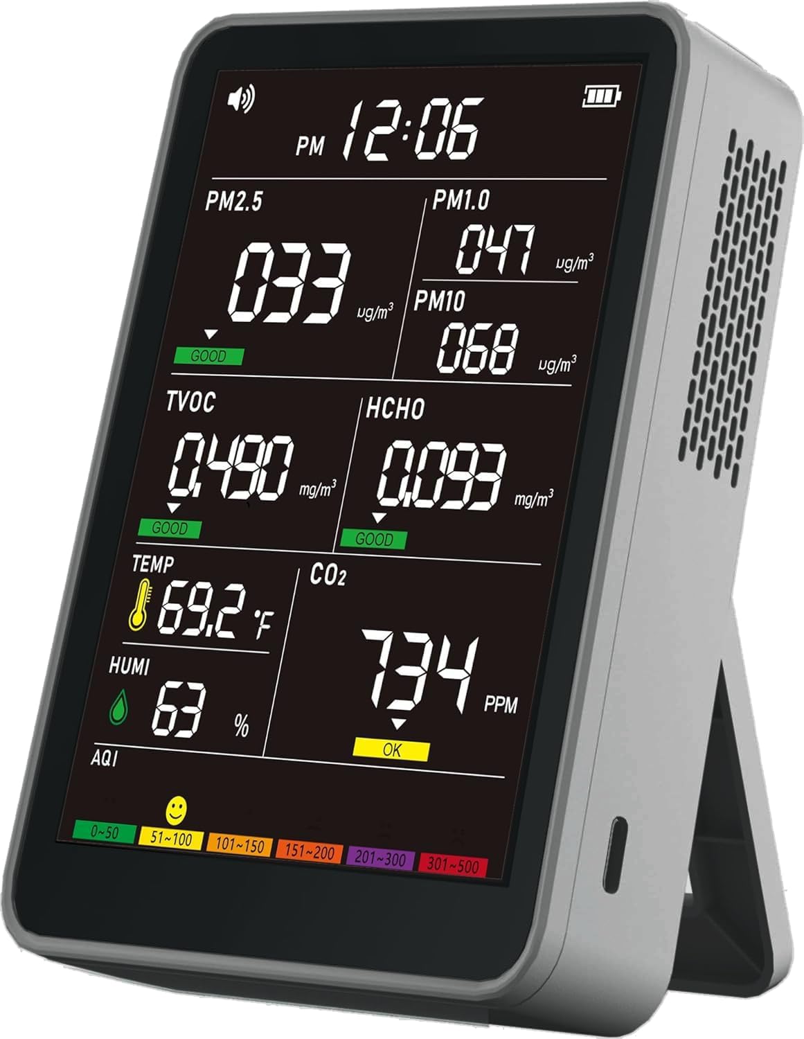 Photo 1 of Professional Indoor Air Quality Monitor with AQI Alarms, Portable Real-Time Detector for Home Cars Plants and Pets