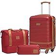 Coolife Suitcase Set 3 Piece Luggage Set Carry On Travel Luggage TSA Lock Spinner Wheels Hardshell Lightweight Luggage Set(Red, 3 piece set (DB/TB/20))
