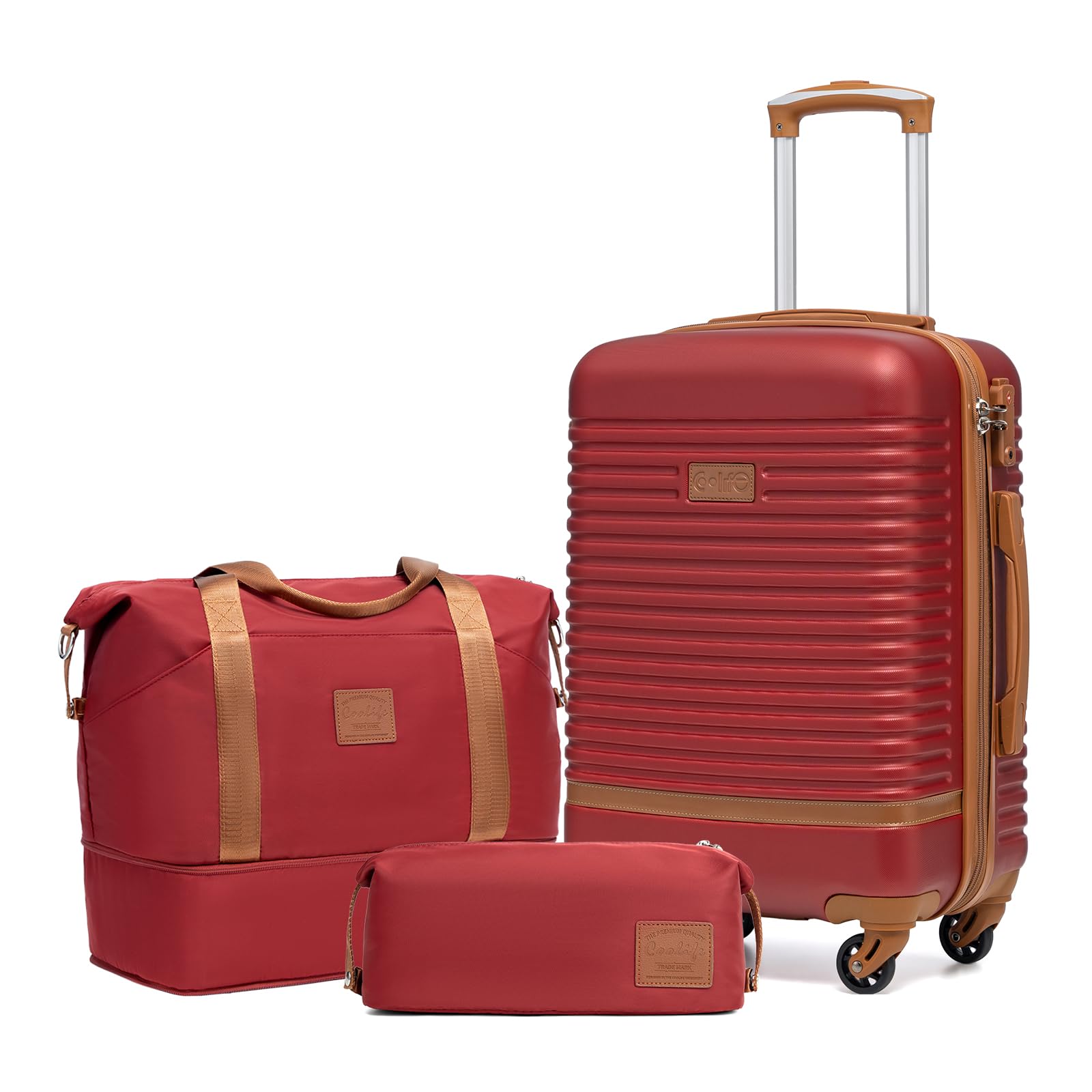 Coolife Suitcase Set 3 Piece Luggage Set Carry On Travel Luggage TSA Lock Spinner Wheels Hardshell Lightweight Luggage Set(Red, 3 piece set (DB/TB/20)) Image Coolife Suitcase Set 3 Piece Luggage Set Carry On Travel Luggage TSA Lock Spinner Wheels Hardshell Lightweight Luggage Set(Red, 3 piece set (DB/TB/20)) Image