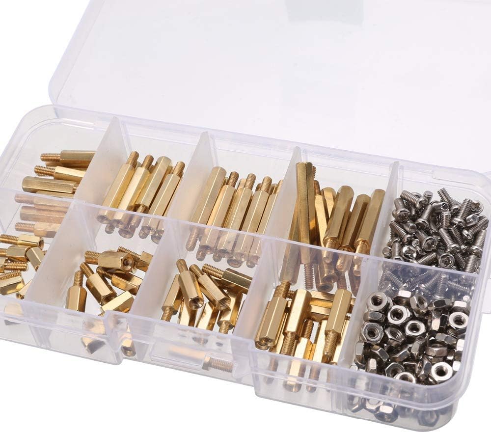 Tenlacum 240pcs M2.5 Hex Male-Female Brass Spacer Standoff Screw Nut Assortment Kit for Raspberry-Pi. Spacer (8-Size)