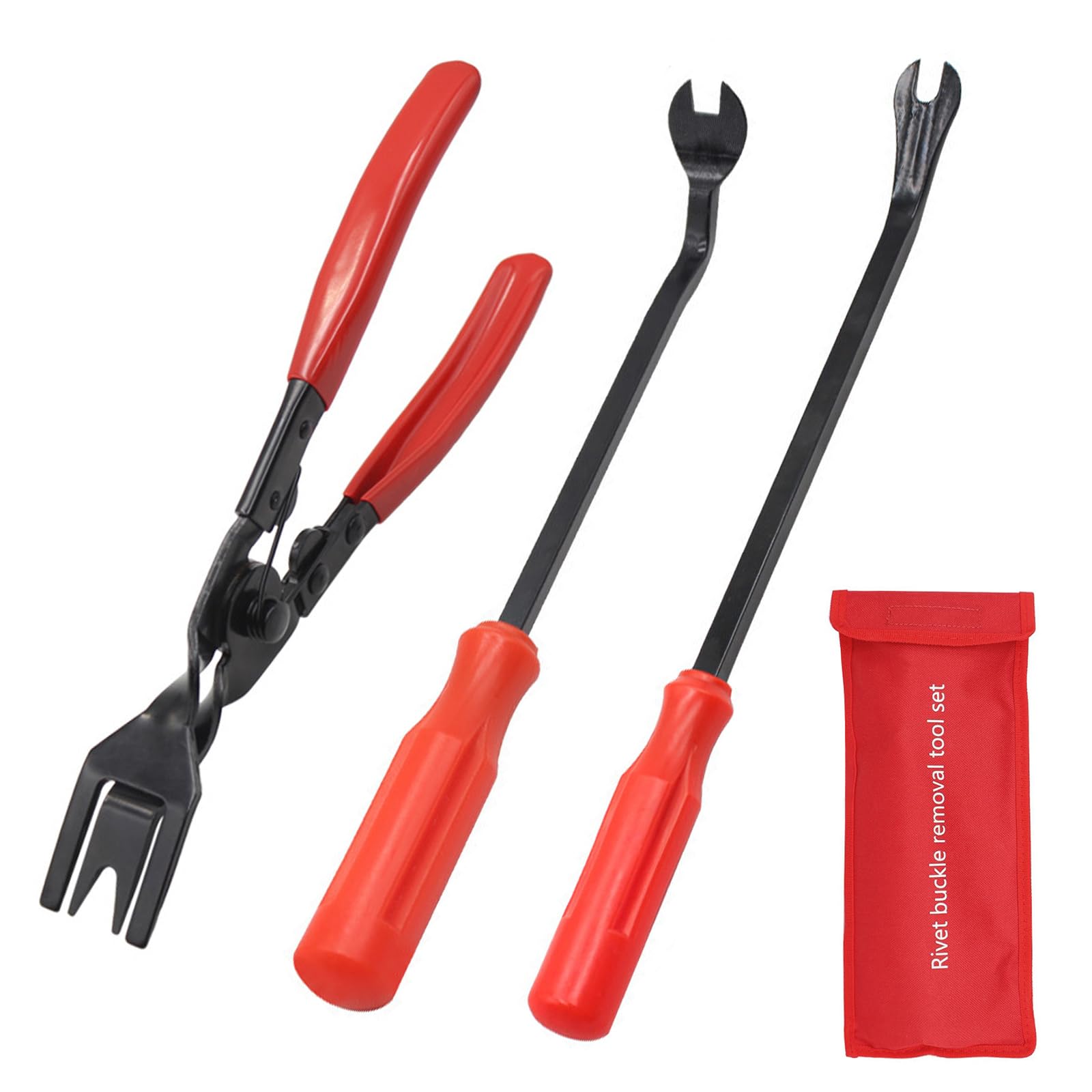 3 Pcs Auto Trim Removal Tool Set,Clip Remover Tool,Auto Clip Pliers Set and Fastener Remover,Car Trim Rivet Removal Pry Tool Repair Kit,with Storage Bag for Car Door Panel Dashboard,Red