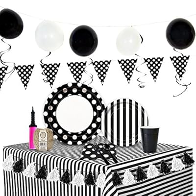 Black and White Ultimate Experience Party Supplies Pack for 48