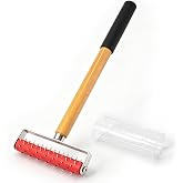FOSHIO Wallpaper Removal Scoring Perforator Tool with 15&rdquo; Wood Long Handle, Carbon-Steel Spikes with Safety Covers, Works on Wall Coverings, Peel &amp; Stick, Painted-Over &amp; Multi-Layered Wallpapers