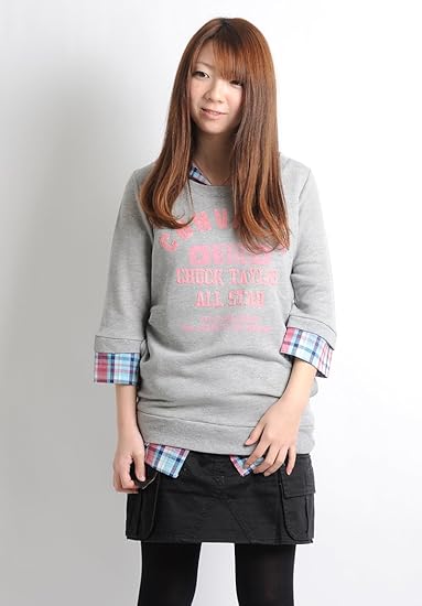 Amazon コンバース Converse トレーナー レディース フェイクレイヤード 裏毛 7分袖 トレーナー 29 杢グレー L Tシャツ カットソー 通販