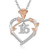 JUSTKIDSTOY 13th/15th/16th/18th/30th/40th/ 50th/60th/70th/75th/80th/85th/90th Birthday Gifts for Women Daughter 925 Sterling Silver Rose Flower Birthday Pendant Necklace for Wife Mom Jewelry