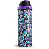 Insulated Water Bottle with Straw - Encool Stainless Steel Water Bottle with Push Button Lid, Leak-Proof & BPA-Free, Keeps Cold for 24 Hours for Sports, Travel, Gym (24 oz, Floral Afterlife)