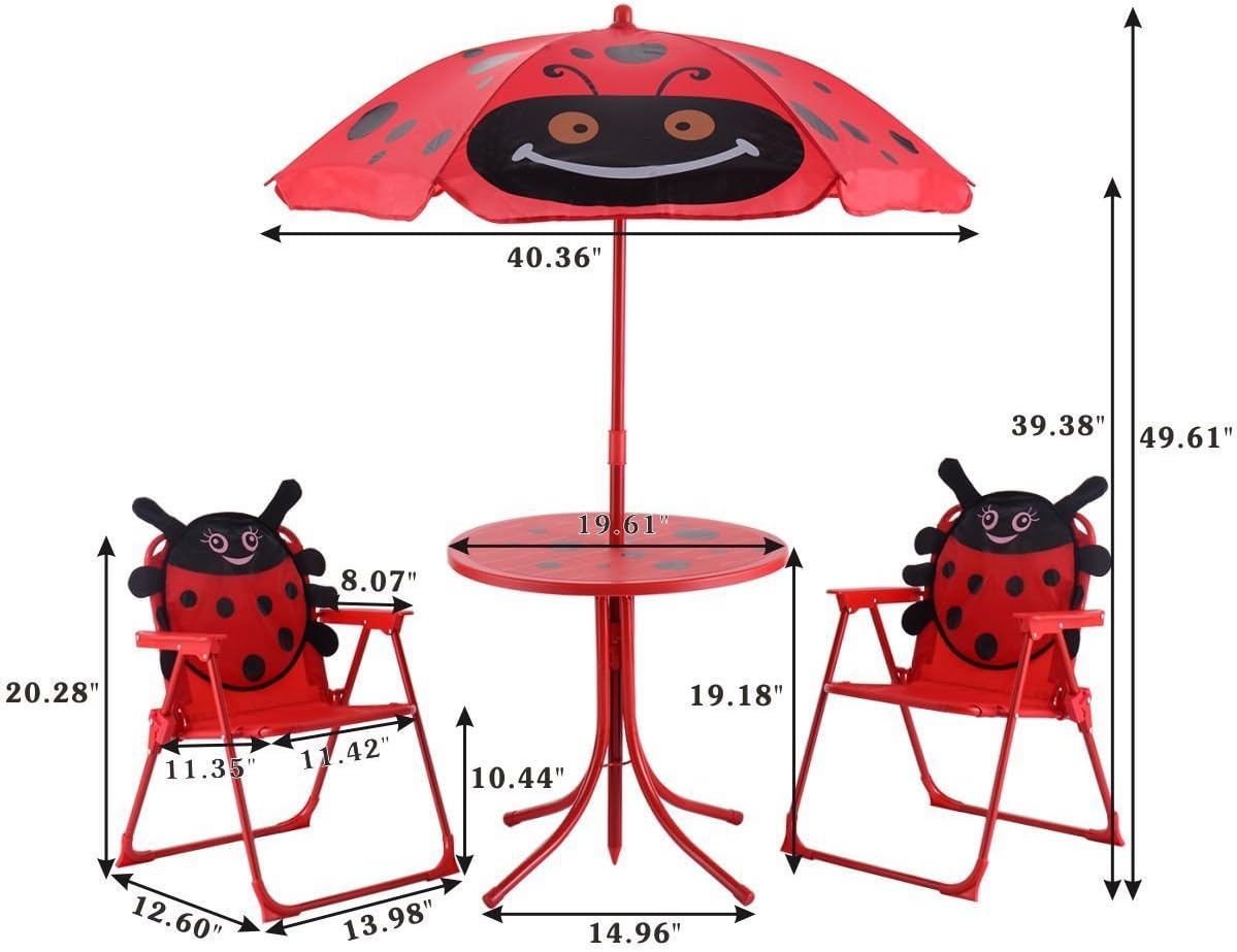 Amazon Com Kids Patio Set Table And 2 Folding Chairs W Umbrella Beetle Outdoor Garden Yard Garden Outdoor