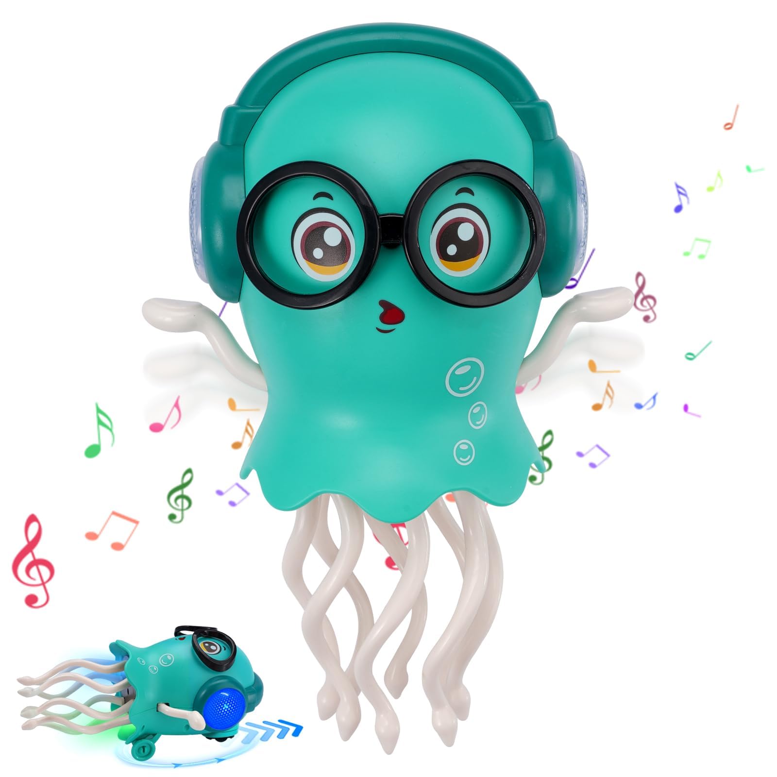 Dancing Octopus Toy with Music LED Lights, Jellyfish, Smart Obstacle Sensor, Interactive Gift for for 3 4 5 6 7 8 Year Old Kids Boy Girl (green)