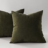Sewdudely Corduroy Pillow Cover 16''x16'', Olive Green Throw Pillowcovers Set of 2, Soft Pillow Covers for Sofa Bedroom Car Decoration etc