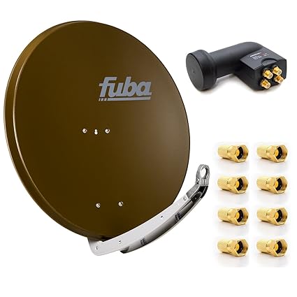 Fuba DAA 850 B Digital SAT Schüssel Braun 85x85cm FullHD 4K TV mit PremiumX Quad LNB 0,1 dB Quattro Switch zum Direktanschlus