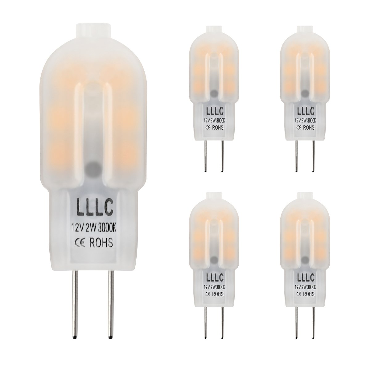 Long Life Lamp Company 5 x G4 LED Bulbs 2w Equivalent 20w Replacement Capsule 12v with Frosted Cover Warm White