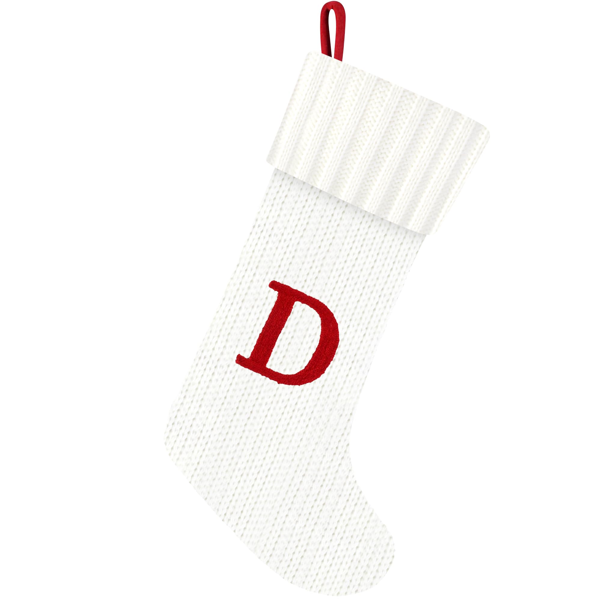Photo 1 of 20 Inches Knitted Christmas Stockings with Initials, Personalized Monogram Embroidery Christmas Stockings with Letter, Large Cable White Custom Stockings for Xmas Decor,Holiday Family Party(White,D)