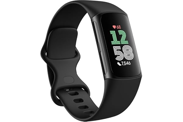 Fitbit Charge 6 Fitness Tracker with Google apps, Heart Rate on Exercise Equipment, 6-Months Premium Membership Included, GPS, Health Tools and More, Obsidian/Black, One Size (S & L Bands Included)