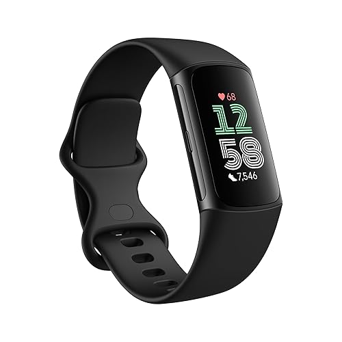 Fitbit Charge 6 Fitness Tracker with Google apps, Heart Rate on Exercise Equipment, 6-Months Premium Membership Included, GPS, Health Tools and More, Obsidian/Black, One Size (S & L Bands Included)