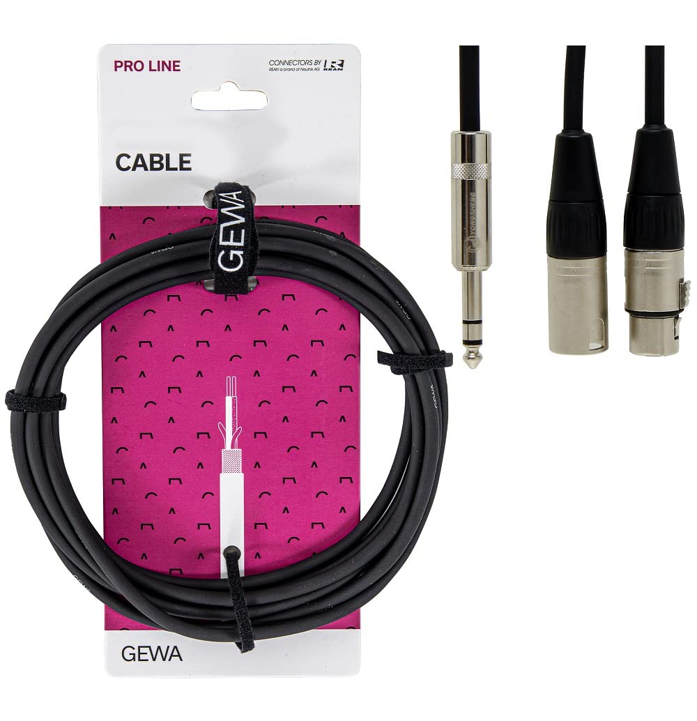 GEWA Insert cable Pro Line 3m, black, REAN plug, 1x 6.3 mm stereo jack - 1x XLR(m) & 1x XLR (f), 190735 — image 1
