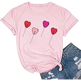 Valentines Shirts for Women Cute Love Heart Graphic Tees Short Sleeve Teacher Gift Tops