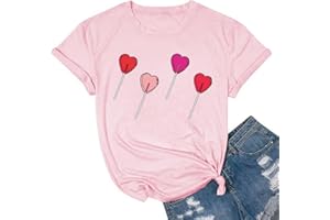 YMOSHOE Valentine's Day Shirts for Women Cute Love Heart Graphic T-Shirt Short Sleeve Teacher Valentines Gift Tee Tops