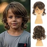 RicHyun Short Wavy Brown Kids Wig Synthetic Fluffy Boys Wig Cosplay Halloween Costume Party Use