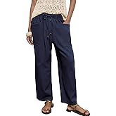 Acelitt Womens Linen Pants Drawstring Elastic Waist Casual Wide Leg Pants Beach Trousers with Pockets