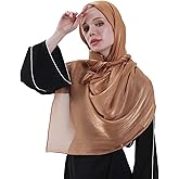 HURESON Women Premium Hijab Head Scarf Lightweight Shimmer Scarves Crepe Wedding Shawls and Wraps for Evening Dresses Shiny