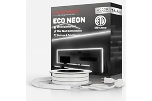 Shine Decor LED Rope Lights AC 120V, Connectable & Cuttable Dotless 120LEDs/M Eco Neon Strip Lighting, ETL IP65 Waterproof & Weather-Resistant for Home Commercial, 8x16mm, 6000K Cool White, 16.4FT