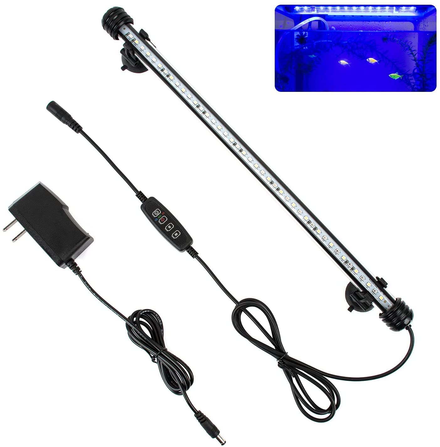iKefe 38cm White Blue Submersible LED Aquarium Fish Tank Light with Timer, Dimmable Underwater Fish Tank Aquarium LED Lights Fixture for Saltwater Freshwater Fish, Plant Grow, Coral Reef Decorations
