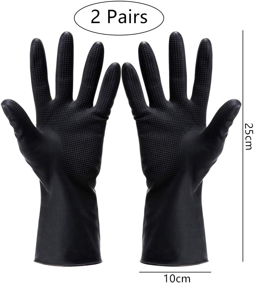 2Pairs Hair Dye Gloves Hair Color Latex Gloves for Hair Salon Hair Dyeing Cleaning Cooking Dishwashing, Black, 4 Piece Assortment - Image 3