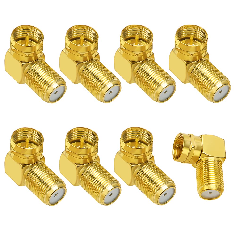 KUOQIY 8 PCS F-Type Right Angle Adapter, Right-Angled SAT Adapter Set, Gold Plated 90° Female to Male Connector, Right Angle Gold Plated F-Type Coaxial RG6 Adapter — image 1