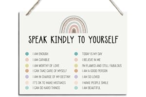 BQL Therapy Decor, Therapy Office Decor, Wall Decor Sign Aesthetic, Positive Home Decor, Girls Room Decor, Affirmation Sign, Wood Sign to Cultivate Confidence, Speaking Kindly to Yourself Sign