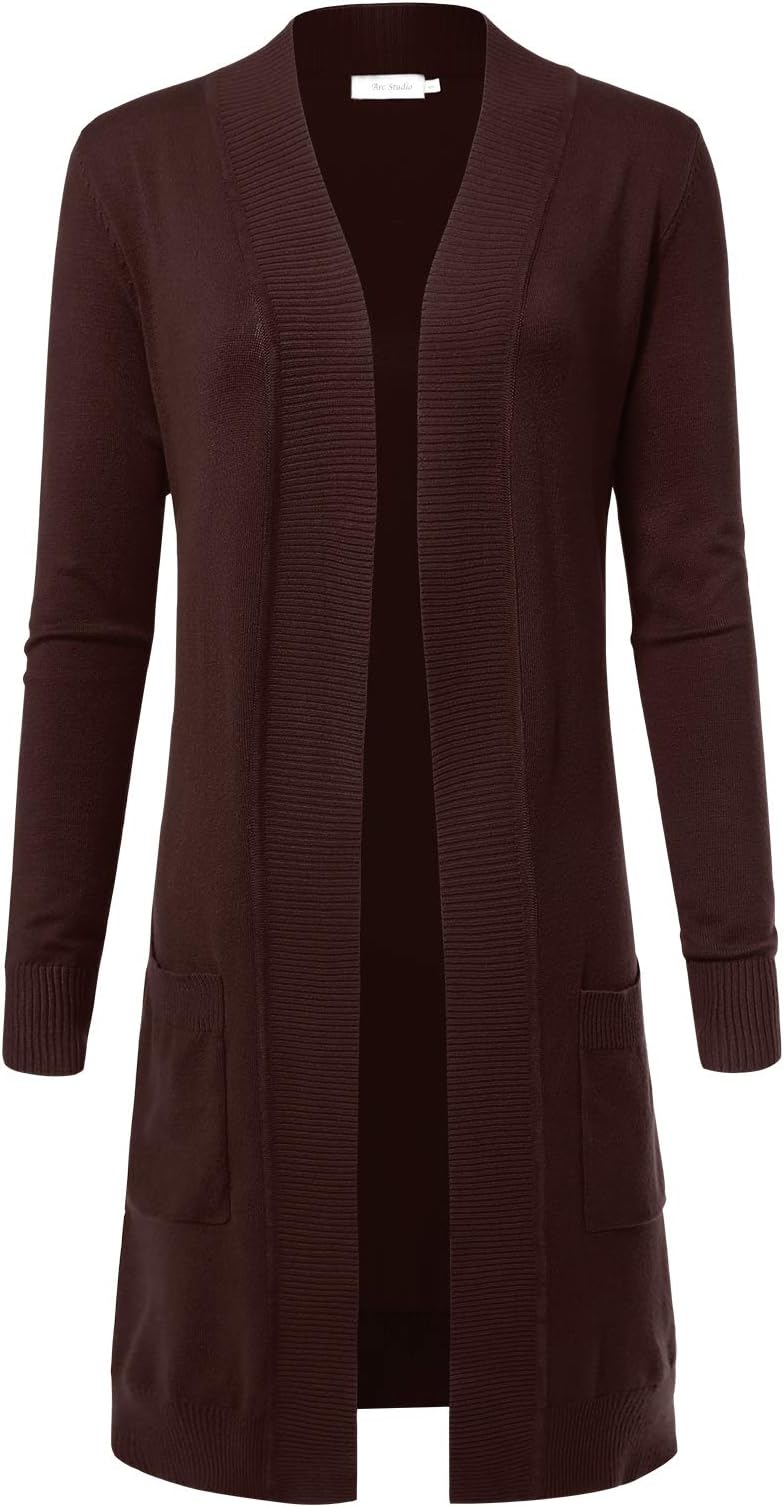 Women's Solid Soft Stretch Longline Long Sleeve Open Front Cardigan