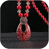 72ore Boho Necklace Red Bead Boho Natural Stone Colorful Pendant Necklace for Women Fall Jewelry Birthday Gifts Sweater Outfits Accessories