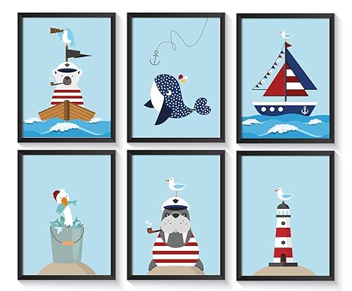 Bilder Maritim Kinderzimmer Kinderposter Wal 6 Kunstdrucke A4 Kinderbilder Poster Set Ohne Bilderrahmen Amazon De Handmade