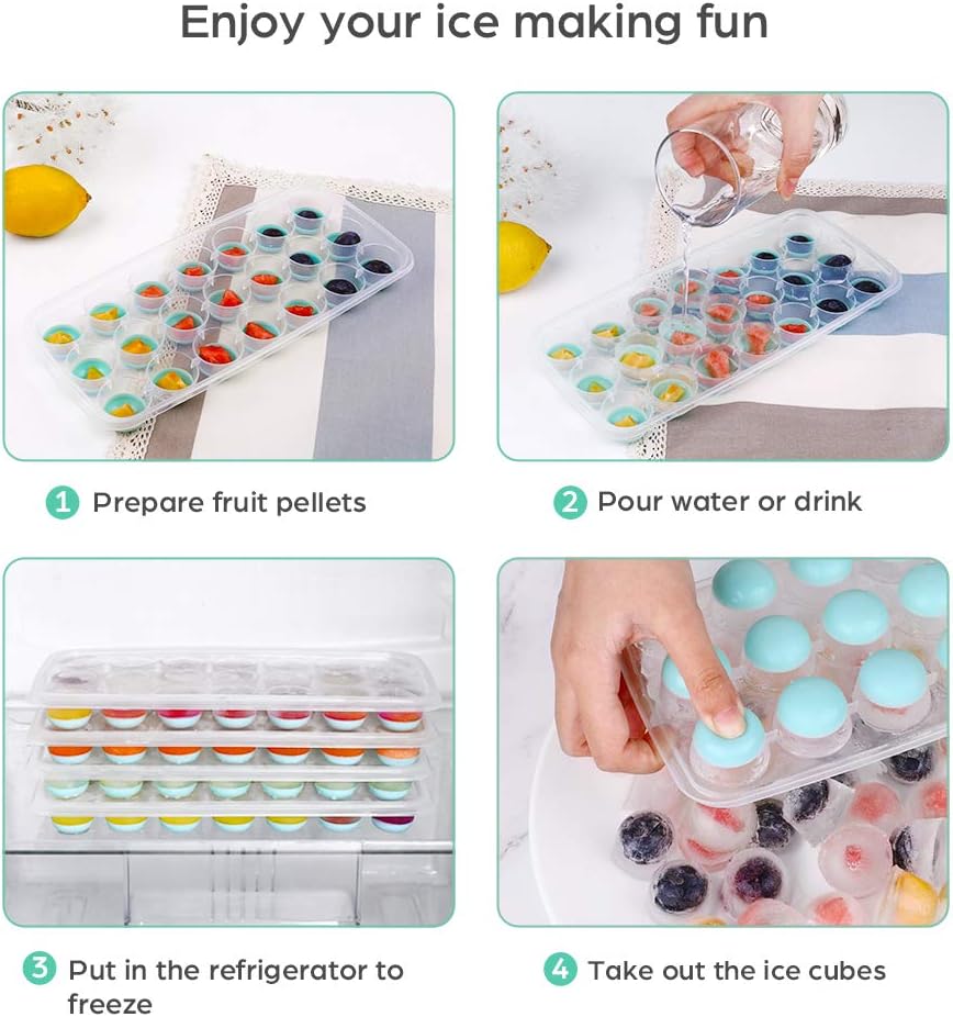 Liorque Ice Cube Trays 4 Pack, Flexible 84-Ice Trays with Spill-Resistant Removable Lid, Reusable and BPA Free, Green: Kitchen & Dining