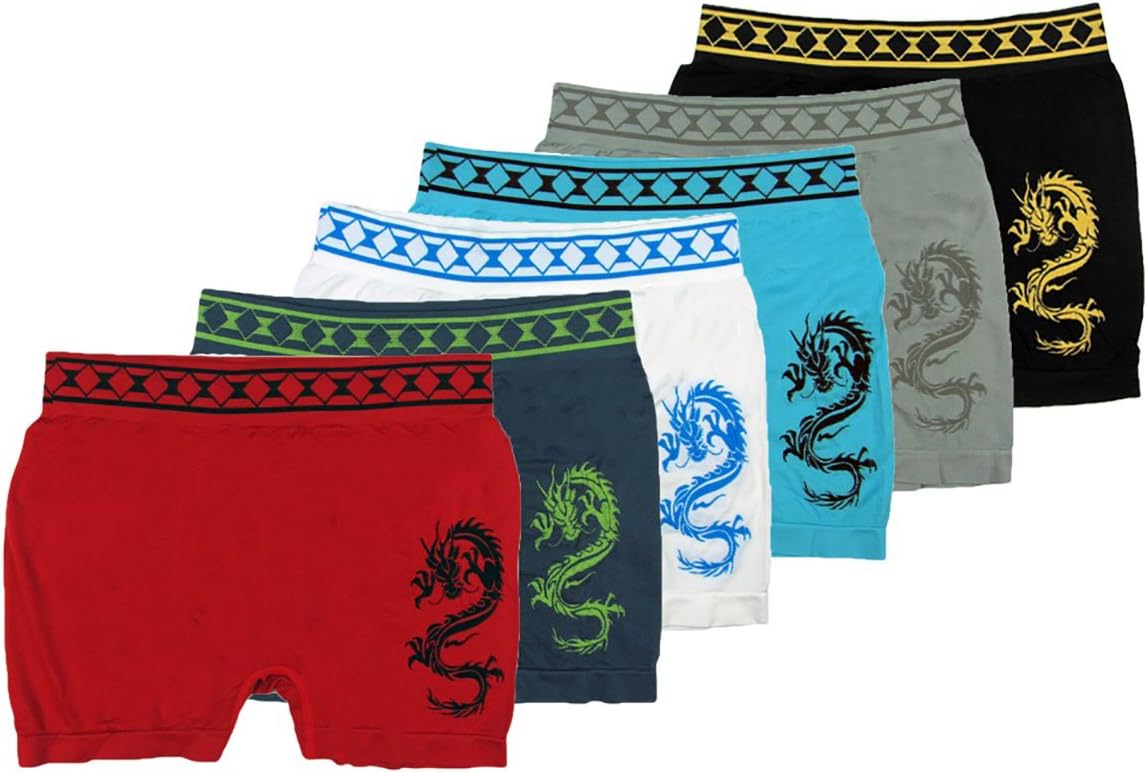 Men's Seamless Boxer Brief Stretchable Underwear 6-pcs Set, Assorted Colors (Sea Horse)