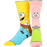 Odd Sox – SpongeBob & Patrick Crew Socks - Official Nickelodeon Funny 90s Cartoon Socks - Size for Men & Women, Bright Novelty Crazy Sock, Comfy Cotton Blend, Fun Gift for TV Fans, Teens & Adults