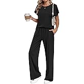 AUSELILY Women's Batwing Short Sleeve Two Piece Sets Summer Crew Neck Wide Leg Pants Matching Sets Women Clothing 2026