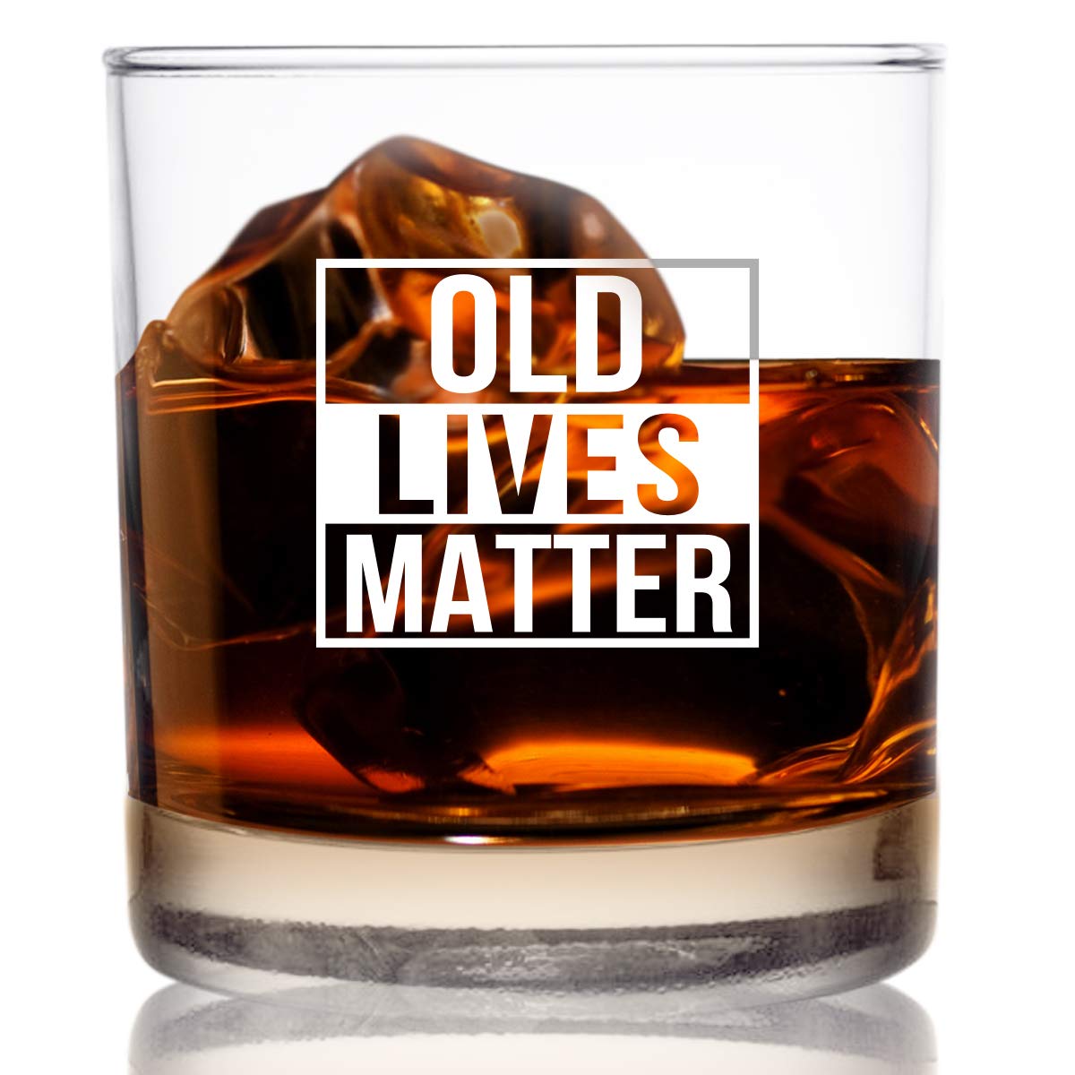 Zeilako DU VINO Old Lives Matter Whiskey Scotch Glass 11oz Funny Birthday or Retirement Gift for Seniors Old Fashioned Whiskey Glasses Classic Lowball Rocks Glass Fun Gift Dad Grandpa