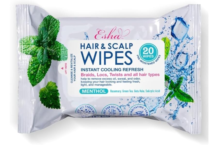 ESHA Hair & Scalp Wipes: Instant Cooling Refresh for Braids, Locs, Twists & All Hair Types – Stay Cool, Stylish, and Confident