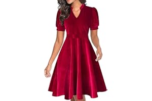 Mokayee Womens Summer Short Puff Sleeve Casual Semi-Formal Fit and Flare Church Wedding Guest Work Dresses with Pockets