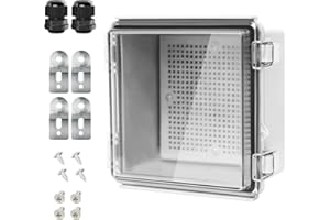 LeMotech Electrical Box, IP67 Waterproof Hinged Clear Cover Stainless Steel Latch Junction Box, ABS Plastic Electrical Enclosure with Mounting Plate,Wall Brackets, Cable Glands,5.9"x5.9"x3.5",Grey