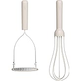 bella 2 Piece Fold Flat, Non-toxic Nonslip Masher and Whisk, Oatmilk