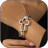 KOFISNI Chunky Gold Cross Bracelet for Women Silver Hadnmade Big Cross Bangle Bracelet Jewelry Gift for Women
